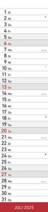 Streifenplaner ROT 2025 - Streifenkalender - Wandplaner - Küchen-Kalender - 11,3x49,5