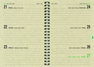 Wochenbuch Graspapier 2025 - 13,7x19,6 cm - 1 Woche auf 2 Seiten - robuster Kartoneinband - Wochenkalender - Noitzheft - 759-0640