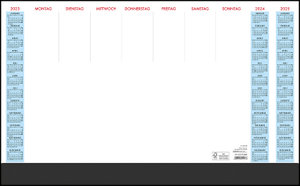 Schreibunterlage mit Schutzleiste 2023 - 59,5x37 cm - 1 Woche auf 1 Seite - 36 Blatt, mit Kartonunterlage - inkl. Dreijahresübersicht - 108-1020