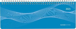 Tisch-Querkalender PP-Cover blau 2023 - Büro-Planer 29,7x10,5 cm - Tisch-Kalender - 1 Woche 2 Seiten - Ringbindung - Alpha Edition