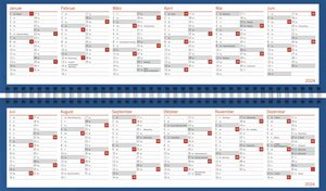 Indigo Wochenquerplaner 2024. Kalender-Kunst: Weiße Blumen-Motive auf dunkelblauem Hintergrund machen diesen Schreibtisch-Querkalender zum Highlight! Wochenkalender 2024 Querformat.