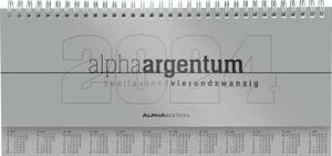 Tisch-Querkalender alpha argentum 2024 - Büro-Planer 29,7x13,5 cm - Tisch-Kalender - 1 Woche 2 Seiten - silber - Ringbindung - Alpha Edition