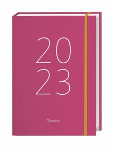 Tages-Kalenderbuch A6 2023. Pinker Terminkalender mit Schulferien und Feiertagen. Buch-Kalender mit Lesebändchen und Gummiband. Taschenkalender 2023 zum Planen von Terminen