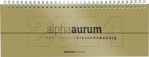 Tisch-Querkalender alpha aurum 2024 - Büro-Planer 29,7x10,5 cm - Tisch-Kalender - 1 Woche 2 Seiten - gold - Ringbindung - Alpha Edition