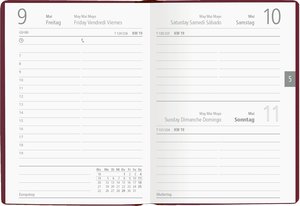 Zettler - Taschenkalender 2025 bordeaux, 10,2x14,2cm, Taschenplaner mit 400 Seiten im flexiblem Kunststoffeinband, 7 Tage auf 6 Seiten, Tages- und Wochenzählung und internationales Kalendarium