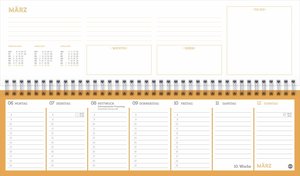 Neon Orange Wochenquerplaner 2023. Übersichtlicher Kalender zum Umklappen mit Platz für Termine, Aufgaben und Ideen. Schreibtisch-Querkalender für Überblick im Büro und zu Hause.