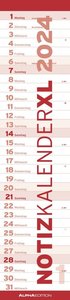 Notizkalender XL Rot 2024 - Streifenkalender 15x64 cm - Wandplaner - Küchenkalender - schmales Design - eine Spalte - Langplaner