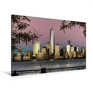 Premium Textil-Leinwand 120 cm x 80 cm quer Blick von New Jersey auf Midtown Manhattan bei Sonnenuntergang