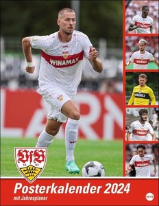 VfB Stuttgart Posterkalender 2024. Die Fußballstars im Poster-Format. Wandkalender mit den besten Spielerfotos des VfB Stuttgart.