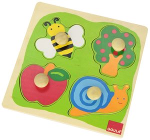 Goula D53010 - Biene, Apfelbaum und Schnecke, 4 Teile Holz Puzzle