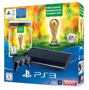 Sony PlayStation 3 Konsole - Super Slim, Schwarz - 500 GB inklusive  Fifa WM 2014 Brazil