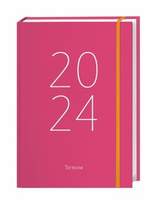 Tages-Kalenderbuch A6 2024. Pinker Terminkalender mit Schulferien und Feiertagen. Buch-Kalender mit Lesebändchen und Gummiband. Taschenkalender 2024 zum Planen von Terminen