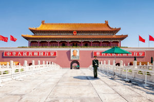 Premium Textil-Leinwand 90 cm x 60 cm quer Tor des himmlischen Friedens in Beijing, China