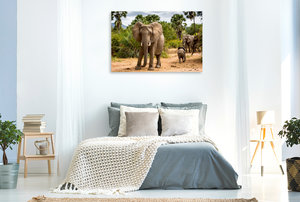 Premium Textil-Leinwand 120 cm x 80 cm quer Abenteuer Sambia: Elefant mit Jungtier im Lower Zambezi National Park