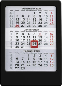 3-Monats-Tischaufsteller 2023 schwarz - Tisch-Kalender 12x16 cm - Büro-Kalender - mit Datumsschieber - Alpha Edition