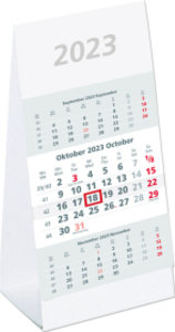 3-Monats-Aufstellkalender 2023 - 10,5x21 cm - 3 Monate auf 1 Seite - mit Kopftafel und Datumsschieber - Mehrmonatskalender - 980-0000