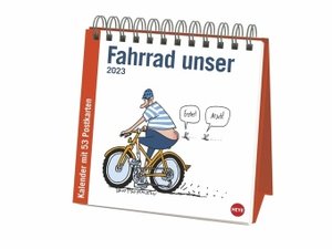 Butschkow: Fahrrad unser Premium-Postkartenkalender 2023. Kleiner Kalender zum Aufstellen mit wöchentlichem Comic als Postkarte zum Sammeln und Verschicken.