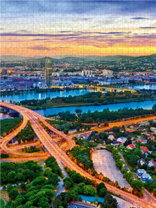 CALVENDO Puzzle Die Stadt Wien an der schönen blauen Donau 2000 Teile Puzzle hoch