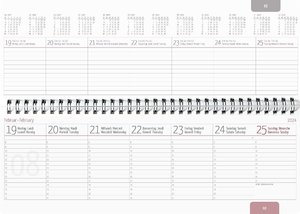 Tisch-Querkalender PP-Einband 2024 - Büro-Planer 29,7x10,5 cm - Tisch-Kalender - silber/grau - Registerschnitt - 1 Woche 2 Seiten - Alpha Edition