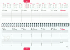 Tisch-Querkalender Style Rosen 2025 - Büro-Planer 29,7x10,5 cm - Tisch-Kalender - 1 Woche 2 Seiten - Ringbindung - Zettler