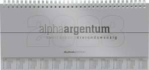 Tisch-Querkalender alpha argentum 2023 - Büro-Planer 29,7x13,5 cm - Tisch-Kalender - 1 Woche 2 Seiten - silber - Ringbindung - Alpha Edition
