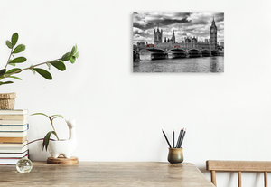 Premium Textil-Leinwand 45 cm x 30 cm quer LONDON Westminster Bridge und Houses of Parliament