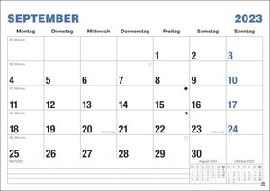 Büro Monatsplaner 2023. Praktischer Wandplaner mit großer Monatsübersicht. Wandkalender DIN A4. Büro-Kalender mit Notizfeld und Schulferien