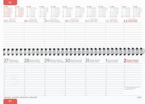 Zettler - Tisch-Querkalender 2025 aurum, 29,7x13,5cm, Bürokalender mit 112 Seiten, Monatsübersicht, Notizbereich, Mondphasen, Ringbindung und internationales Kalendarium