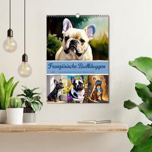 Französische Bulldoggen. Kunstvoll gestaltete Portraits (Wandkalender 2025 DIN A3 hoch), CALVENDO Monatskalender