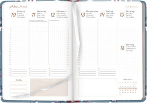 Alpha Edition - Ladytimer Midi Flowers 2025 Taschenkalender, 12x17cm, Kalender mit 192 Seiten, Notizmöglichkeiten, Bucket-List, Wochenübersicht auf 2 Seiten und internationales Kalendarium
