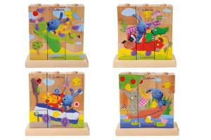 Eichhorn 109468630 - Kikaninchen Bilderwürfel-Puzzle, 4 Motive mit 9 Steinen zum Stecken