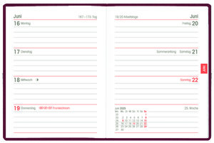 Taschenkalender bordeaux 2025 - Büro-Kalender 8,3x10,7- 1W/2S - flexibler Kunststoffeinband - 660-1011