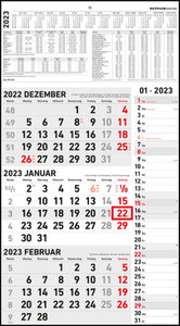 3-Monatskalender Kombi 2023 - Büro-Kalender 33x58,8 cm (geöffnet) mit Datumsschieber - Zettler - 957-0011