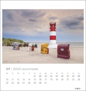 Leuchttürme Postkartenkalender 2023. Eiland-Leuchtturm-Kalender mit 12 Farbfotos der Nordsee- und Ostseeküste. Kalender 2023 mit Postkarten zum Aufstellen und Aufhängen.