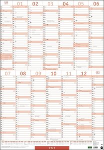 Mega-Posterplaner 2024. Großer Jahresplaner in rot. Wandkalender 2024 zum Eintragen. XXL Büro-Kalender mit Ferienterminen und Feiertagen. 68 x 98 cm