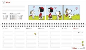 Peanuts Wochenquerplaner 2024. Kultiger Tischkalender für den Arbeitsplatz. Spiral-Kalender mit Snoopy, Charlie Brown und Co. Wochenplaner 2024 quer.