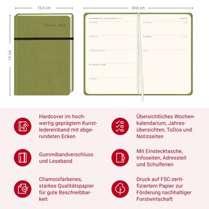 Diario Wochen-Kalenderbuch A6, grün 2026