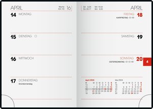 Wochenkalender, Taschenkalender, 2024, Modell 713, SOFT-Einband mit Ziergoldrand, schwarz