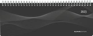 Tisch-Querkalender PP-Cover schwarz 2023 - Büro-Planer 29,7x10,5 cm - Tisch-Kalender - 1 Woche 2 Seiten - Ringbindung - Alpha Edition