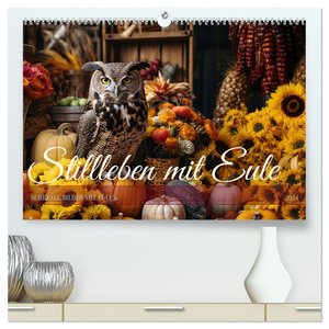 Stillleben mit Eule (hochwertiger Premium Wandkalender 2024 DIN A2 quer), Kunstdruck in Hochglanz