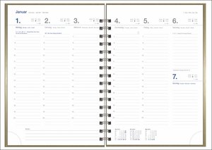 Cheftimer A5 mit Wochenkalender 2024. Goldener Terminkalender in Aluoptik. Buch-Kalender mit Eckperforation und Spiralbindung. Taschenkalender 2024 zum Planen von Terminen.